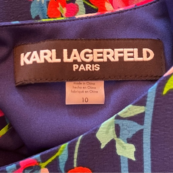 Karl Lagerfeld Paris Blue Floral Short Sleeve Striped Sheath Dress Women Size 10 - Picture 5 of 10